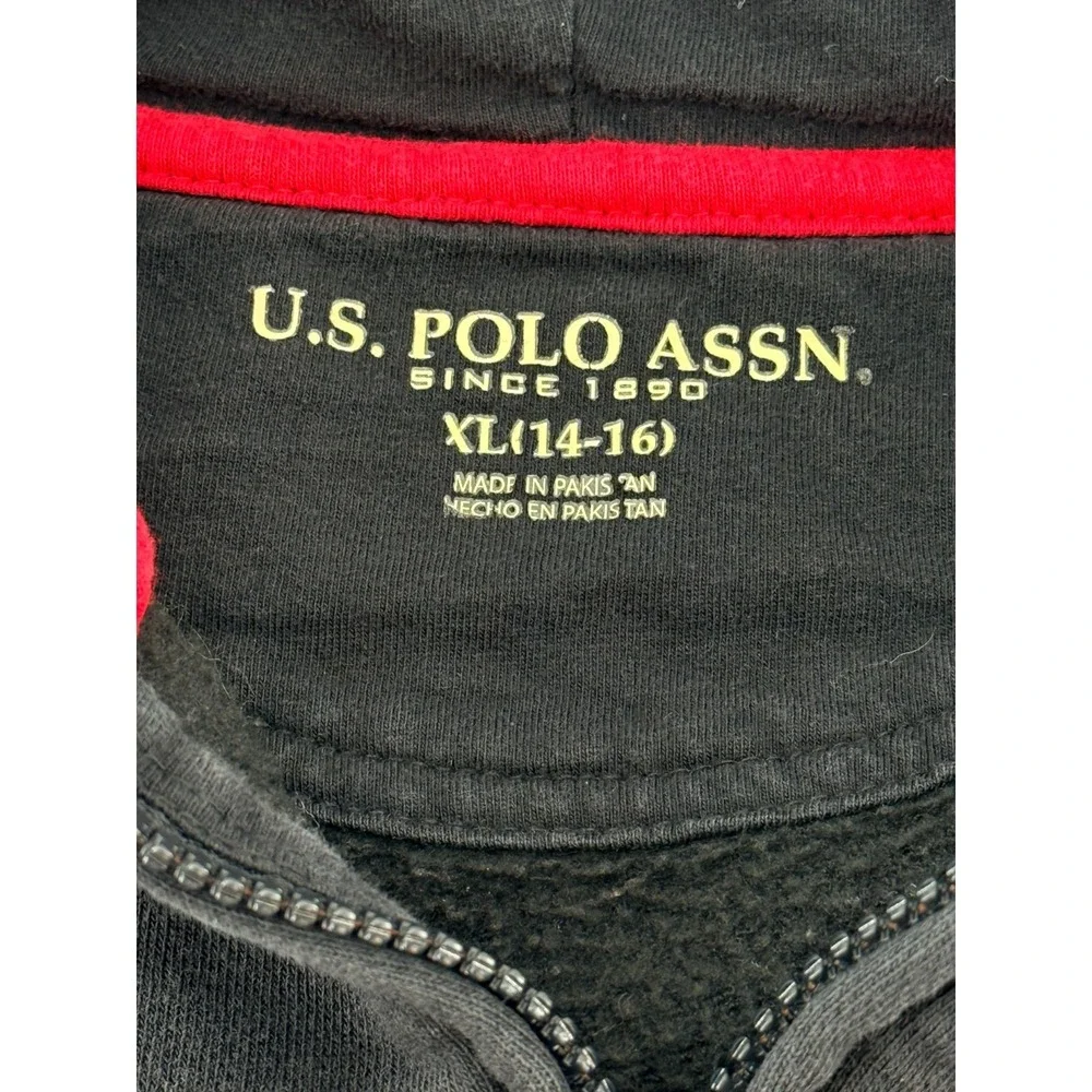 US Polo Assn Hoodie Youth XL Black Full Zip Sweatshirt Red Logo Fleece‎ Jacket